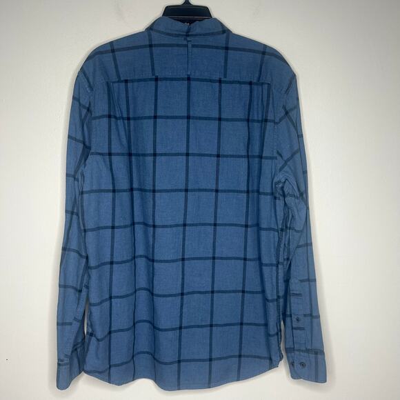 Banana Republic Luxe Flannel Camden Fit Blue Plaid Long Sleeve Men L Button Down - Picture 7 of 12